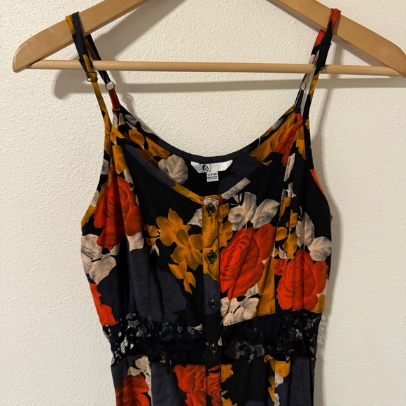 Volcom Take Me Home Black Floral Print Maxi Dress Lace Coastal Cowgirl-Small - Picture 4 of 11